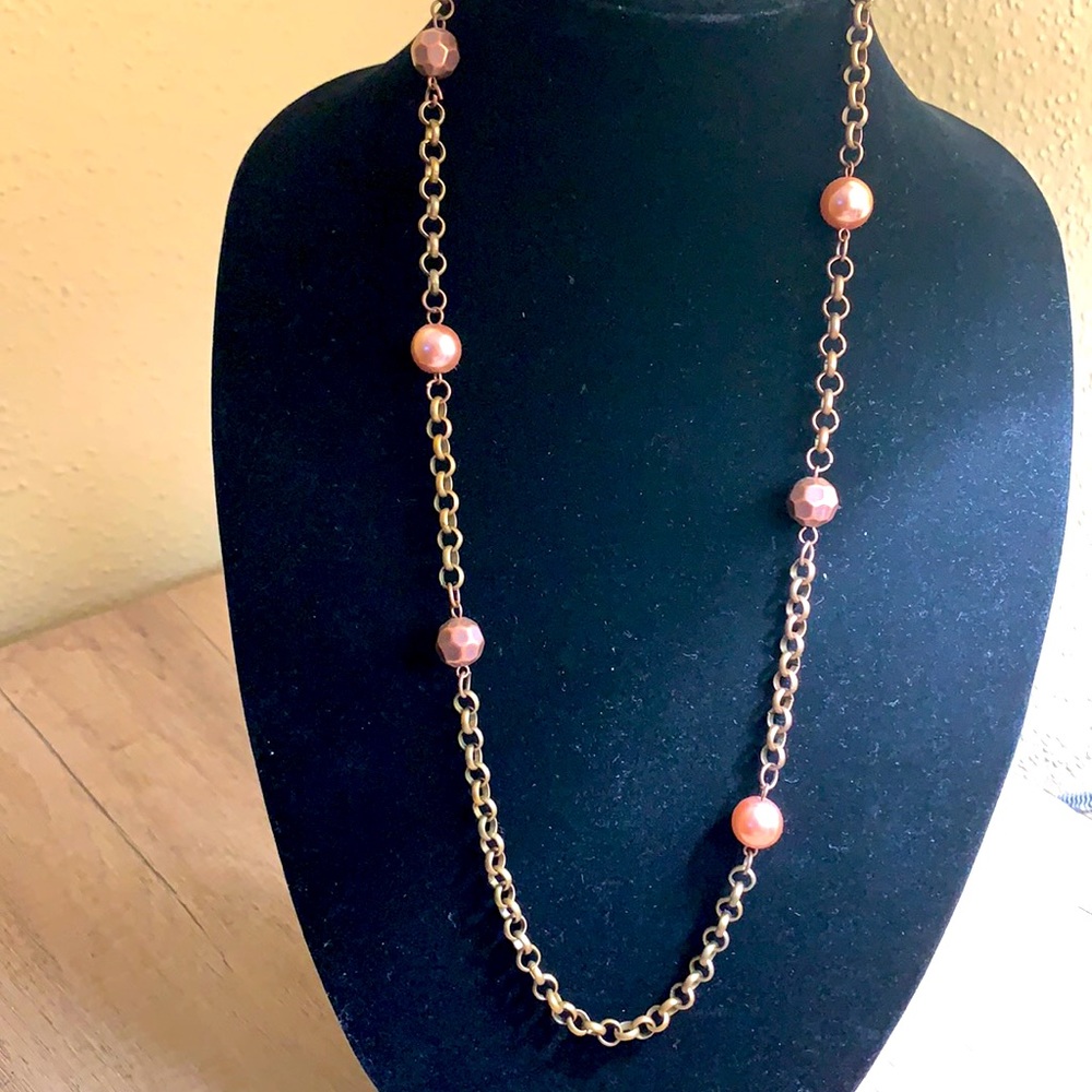 Long Copper Necklace & Matching Earrings